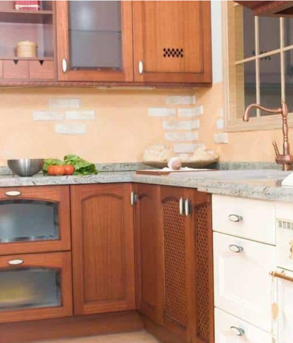 Typical rustic style kitchen showcasing dark and white wood