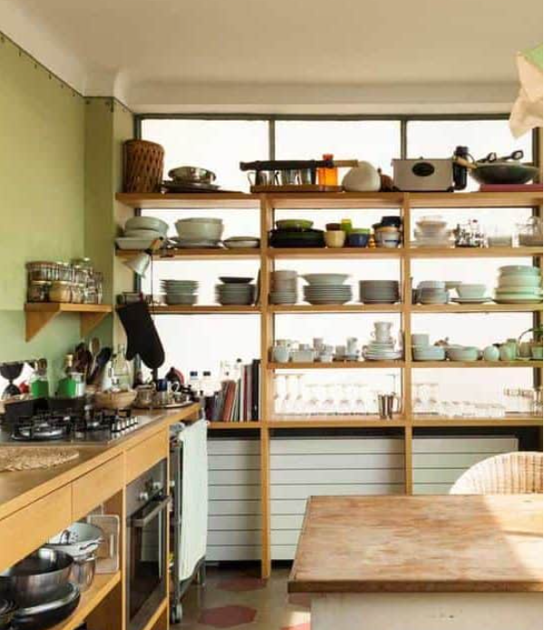 Contemporary loft rustic kitchen with an overlooking window
