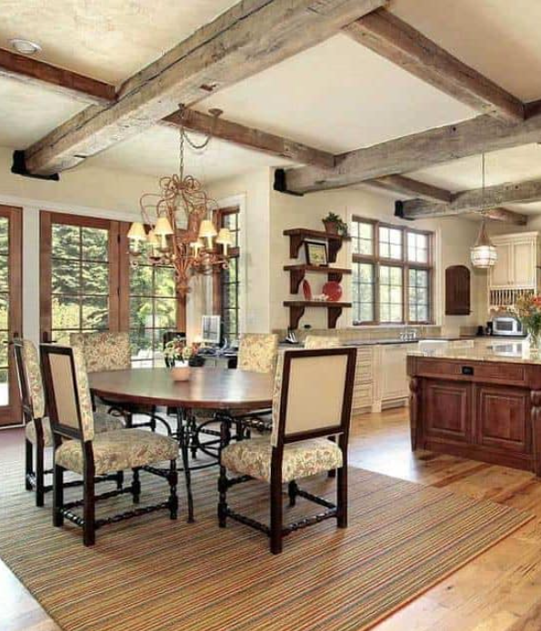 Luxurious rustic kitchen complete with oak beams and wooden floors

