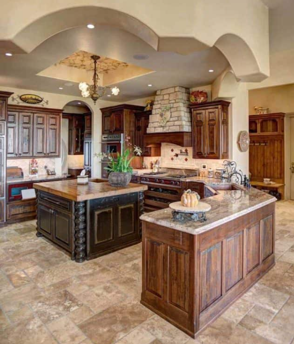 Wood dominated rustic kitchen in a mansion